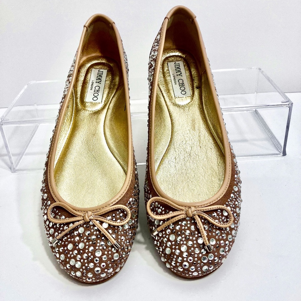 Jimmy Choo Suede Ballet Flats with Crystal Embellishments Size 39